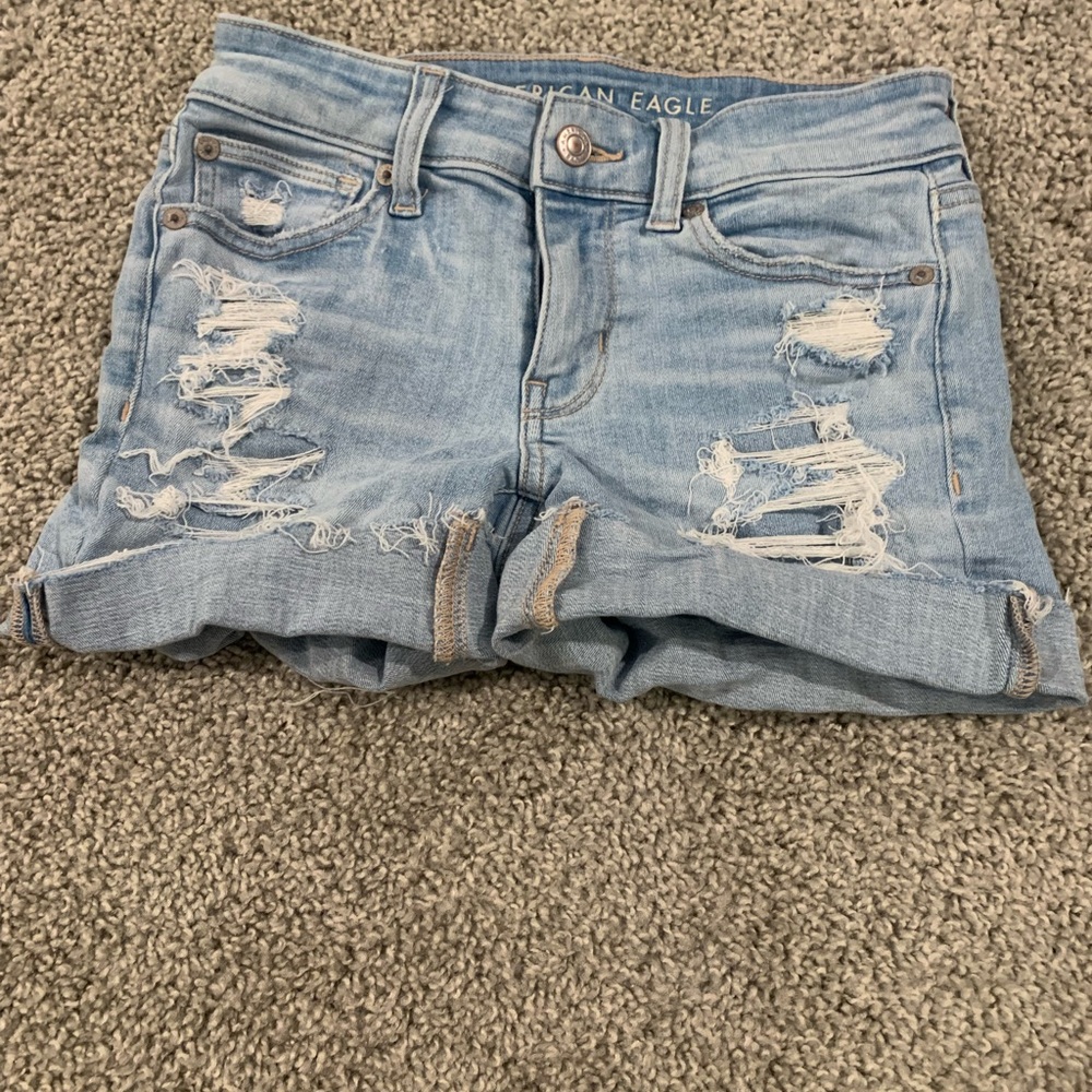 American Eagle Outfitters Blue Distressed Jean Shorts